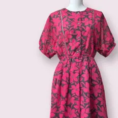 ヴィンテージ古着　レトロワンピース　ピンク　花柄　総柄　レース　大きいサイズ