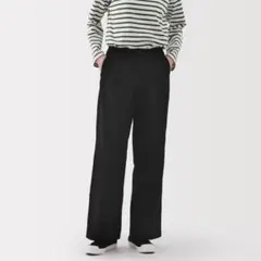 無印良品　婦人　ムラ糸　チノタックワイドパンツ　股下長め　ブラック　sサイズ