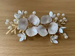 ピンクゴールドフラワーパールヘッドドレス_ウェディングブライダルヘアアクセサリー