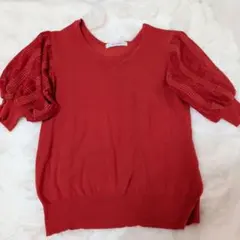 BACK NUMBER 半袖ニット Vネック パフスリーブ レッドのサムネイル