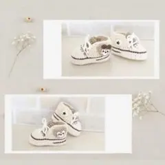 組み合わせ自由❁﻿ぷっくりくまモチーフ コットンのベビーシューズ◇ブラウン