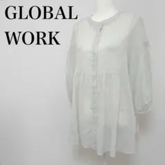 〇 GLOBALWORK エアリーボイルぺプラムブラウス ストライプ F