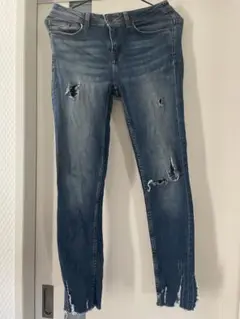 ダメージ加工 スキニーデニム　ブルー