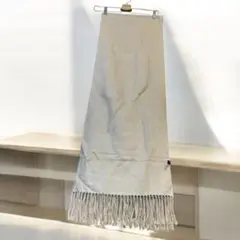 ベージュ ×グレーリバーシブルフリンジ付きロングマフラー・ストール