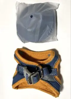 リードセット 小型犬犬猫兼用 ウェアハーネス マジックテープ（S, オレンジ青)