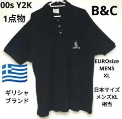 B&C ポロシャツ GREECE 刺繍 ブラック メンズ XL　ユーロビンテージ