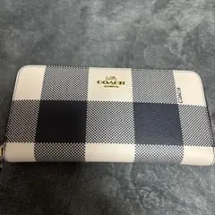 COACH コーチ長財布 ギンガムチェック ラウンドファスナー