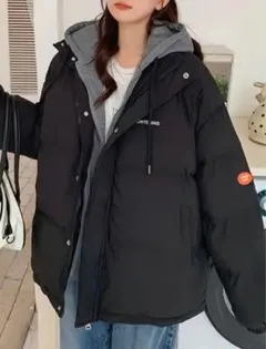 アウター フード付き フェイク 2ピース カジュアル 重ね着風