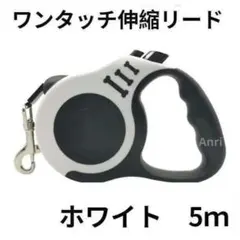 犬用リード 伸縮リード 巻き取り式 ペット用品 5m　ホワイト　白
