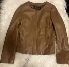 【美品】ナノユニバース　本革　ノーカラージャケット 羊革　36