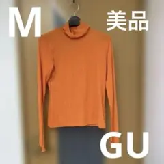 GU 薄手　ハイネック　ソフトリブタートルネック　オレンジ　M