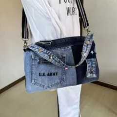 デニムリメイクバック　トートバッグ　ショルダー　ボストン　2way ハンドメイド