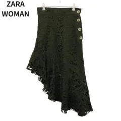 ザラウーマン ダークグリーン レースフレアロングスカート アシンメトリー