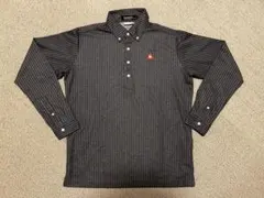 ストライプ長袖ポロシャツ ダークグレー