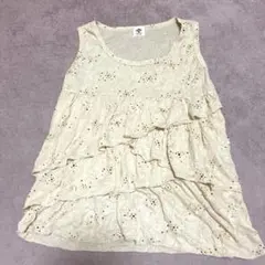【美品】サブロク　薄手ノースリーブ　タンクトップ　ベージュ ゴールドスパンコールのサムネイル