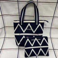 アンコキーヌ　洗えるリサイクルニットトートバッグ　ポーチ付き　ネイビー　幾何学