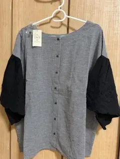 【お値下げ】Samansa Mos2 新品 チェック柄刺繍入り五分袖トップス