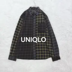 ユニクロ◇UNIQLO ランダムチェック柄フランネルシャツ M ブラウン×グレー