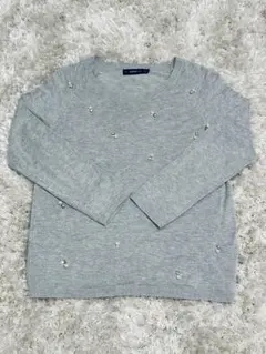 ZARA ザラ パール ビジュー付きニット セーター グレー 長袖　S
