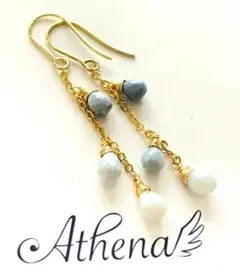 天然石ブルーオパールロングピアス