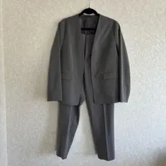 美品☆GU グレー ノーカラー パンツスーツ　ジャケットXL　パンツXXL