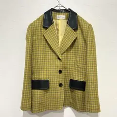【美品】GIVENCHY 羊革襟 千鳥柄 ウールジャケット 11号 ヴィンテージのサムネイル