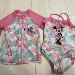 ミニーマウス 水着セット (ラッシュガード付き)110-120cm