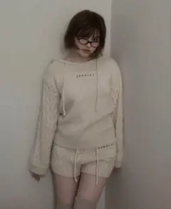 Mou loose knit set up ivory - メルカリ