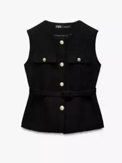 ZARA ザラ ベルトテクスチャーベスト ツイード