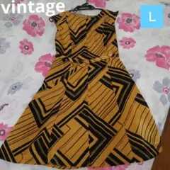 vintage✨️レトロノースリーブベルト付き膝下ワンピースマスタード11号Ｌのサムネイル