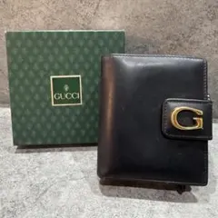 GUCCI ブラック 二つ折り財布 オールドグッチ レザー がま口 グッチ