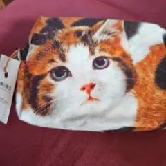 三毛猫　猫顔プリントポーチ 11×9×4 cm　新品