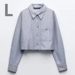 ZARA レディース　L ラインストーンボタン　ストライプシャツ