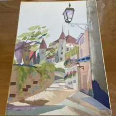 和紙ちぎり絵　ハンドメイド　坂のある街