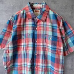 Levi's 半袖シャツ チェック柄 コットン メンズL カジュアル 夏 赤 青