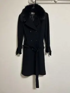 ファー付きダブルブレストロングコート