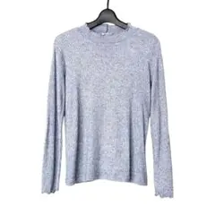 春物　薄手ニット　L　ハイネック　グレー系　フリル　【ESSEME】