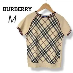 美品 BURBERRY BLUE LABEL 半袖ニット M ノバチェック