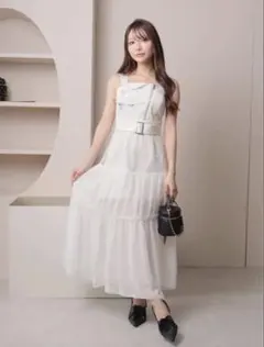 ホワイト キャミワンピース ベルト付き