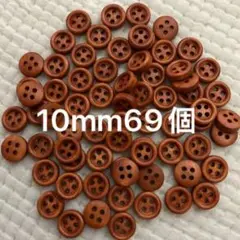 ミニボタン　お人形さんのお洋服に　69個　赤茶 1セットのみ　10mm 新品