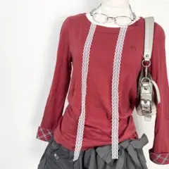 y2k❤️ BURBERRY BLUE LABEL 袖チェック ホースロゴ ロンT