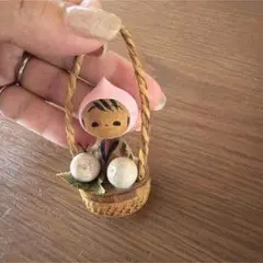 レトロ 羊毛フェルト風 人形 飾り バスケット入り