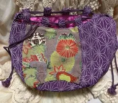 紫色 花柄 和装用バッグ