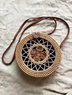 ベトナム雑貨　円形ラタン　ショルダーカゴバッグ