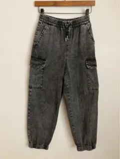 GU グレー カーゴパンツ ゴムウエスト　S