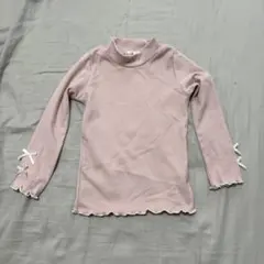 薄いピンク 長袖カットソー リボン付き