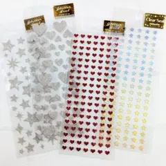 小さいシール ハート 星 キラキラ ふち金箔 グリッター 可愛い 4点GG050