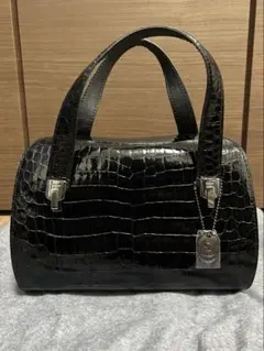 Deverre JRA認証 シャイニングクロコダイル ハンドバッグ ブラック