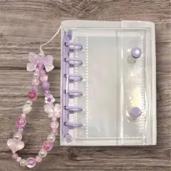 紫 4点セット【A7バインダー/透明リフィル10枚/キーホルダー/ピンセット 】