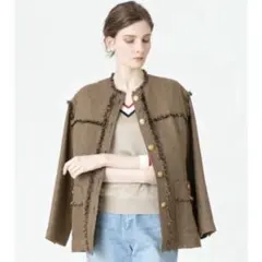 【未使用】アルアバイル　allureville ノーカラージャケット　金ボタン セール】リバーダブルクロスノーカーラージャケット（ノーカラー